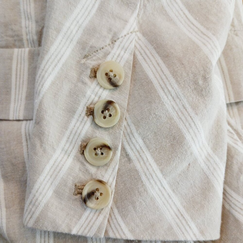 Free People "Fern" Oversized Striped Linen Blend Blazer, Ruched Sleeves SZ Small - Picture 9 of 16